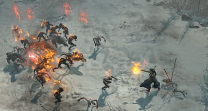 The player sets ghouls alight in the snow in Diablo IV (2023), Blizzard Entertainment