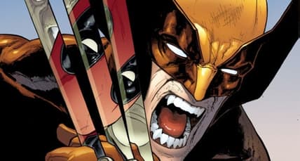 Deadpool says hello to Wolverine on David Marquez's variant cover to Hulk Vol. 3 #7 "The Ω Hulk: Chapter Three" (2014), Marvel Comics.