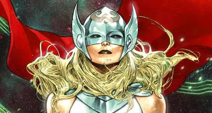 Jane Foster stands tall on Olivier Copiel's variant cover to Mighty Thor Vol. 3 #1 "Thunder In Her Veins" (2015), Marvel Comics