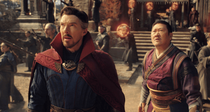 (L-R): Benedict Cumberbatch as Dr. Stephen Strange and Benedict Wong as Wong in Marvel Studios' DOCTOR STRANGE IN THE MULTIVERSE OF MADNESS. Photo courtesy of Marvel Studios. ©Marvel Studios 2022. All Rights Reserved.