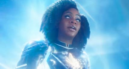Monica Rambeau (Teyonnah Parris) unleashes her Photon powers in The Marvels (2023), Marvel Entertainment