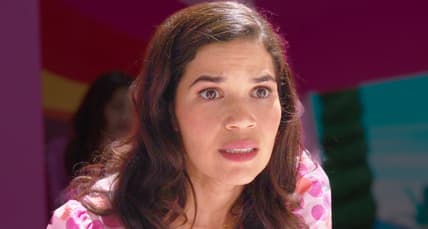 Gloria (America Ferrera) tells Barbie (Margot Robbie) about the female experience in Barbie (2023), Warner Bros. Pictures