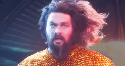 Arthur (Jason Momoa) faces down Black Manta's (Yahya Abdul-Mateen II) invasion of Atlantis in Aquaman and the Lost Kingdom (2023), Warner Bros. Discovery