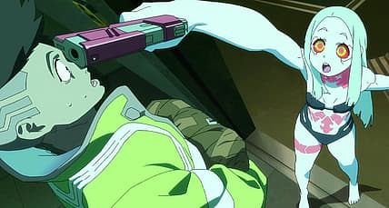 David prepares to receive training from Rebecca in Cyberpunk: Edgerunners Season 1 Episode 4 "Lucky