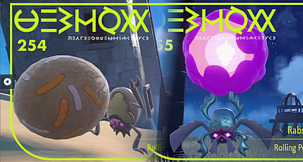 Pokedex photos of Rellor and Rabsca via Pokémon Scarlet & Violet (2022), Nintendo