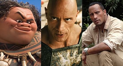 Split image of Dwayne Johnson in Moana, Black Adam and The Rundown