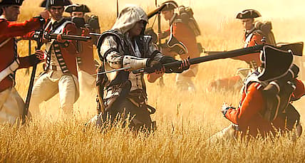 Ratonhnhaké:ton stands against British Loyalists in Assassin's Creed III (2012), Ubisoft