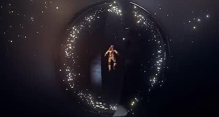 Astronaut floats before whirling alien ring artifact in Starfield: Official Launch Date