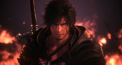 Clive Rosfield (Yuma Uchida) backed by flames via Final Fantasy XVI (2023), Square Enix