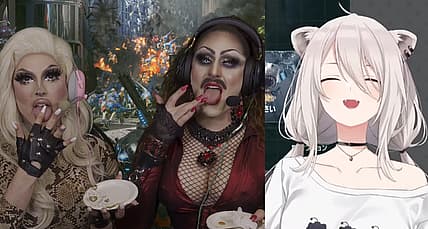 Exoprimal livestream includes Deere and BiqtchPuddin licking fingers and Botan laughing via Twitch