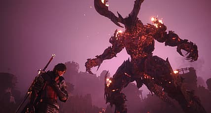 Clive Rosfield (Yuma Uchida) stands before Ifrit in Final Fantasy XVI (2023), Square Enix