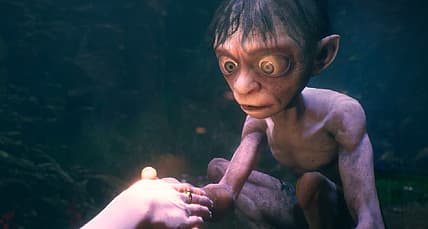 Gollum is transfixed on a ring on an Elven woman's hand in The Lord of the Rings: Gollum (2023)