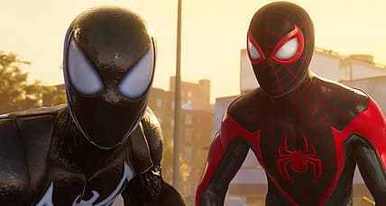 Spider-Man (Yuri Lowenthal) and Miles Morales (Nadji Jeter) plan their next move in Marvel's