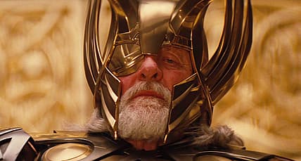 Odin (Anthony Hopkins) presides over Asgard in Thor (2011), Marvel Entertainment
