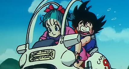 Bulma takes young Goku for his first motorcycle ride in Dragon Ball Episode 1 "Bulma and Son Goku"
