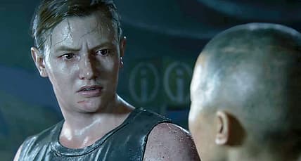 Abby (Laura Bailey) and Lev (Ian Alexander) realize where they must head next in The Last of Us
