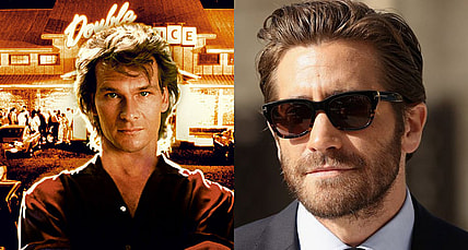 Split image of Patrick Swayze in Road House, and Jake Gyllenhaal