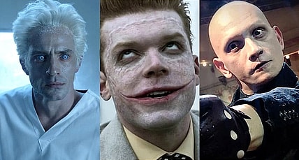 Split image of Mr. Freeze, the Joker and Victor Zsasz from Gotham