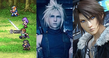 Split image of Final Fantasy II, Final Fantasy VII and Final Fantasy VIII