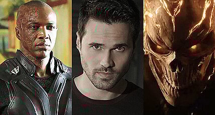 Split image of Deathlok, Ward and Ghost Rider from Marvel's Agents of S.H.I.E.L.D., Disney+
