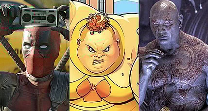 Split image of Deadpool, Big Bertha and Drax the Destroyer
