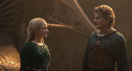 Morfydd Clark as Galadriel, Charles Edwards as Celebrimbor in 'The Lord of the Rings: The Rings of Power' (2022), Amazon Prime