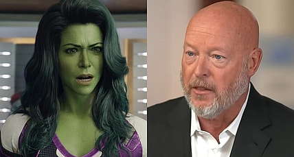 She-Hulk (Tatiana Maslany) visits Marvel Studios via She-Hulk: Attorney at Law Season 1 Episode 9 “Whose Show Is This?” (2022), Marvel Entertainment / Disney CEO Bob Chapek on rising operating costs, activist investor Dan Loeb via CNBC Television, YouTube