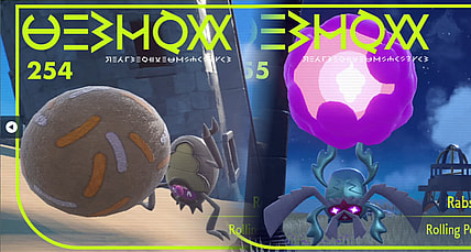 Pokedex photos of Rellor and Rabsca via Pokémon Scarlet & Violet (2022), Nintendo