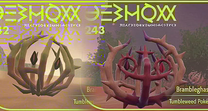 Pokedex photos of Bramblin and Brambleghast via Pokémon Scarlet & Violet (2022), Nintendo