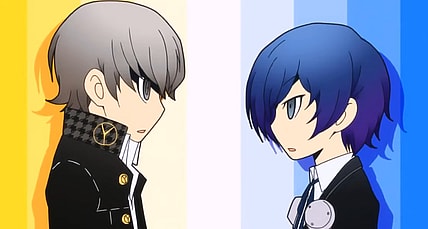 Yu Narukami (Daisuke Namikawa) meets Makoto Yuki (Akida Ishida) in Persona Q: Shadow of the Labyrinth (2014), Atlus