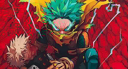 Deku holds an injured Bakugo in My Hero Academia Volume 37 Cover (2023), Shueisha. Art by Kohei Horikoshi via Twitter