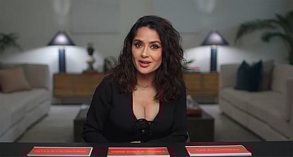 Salma Hayek does a YouTube video for Glamour Magazine in 2023.