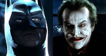 Split image of Batman and the Joker from 'Batman' (1989), Warner Bros.