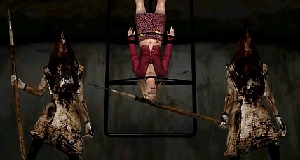 Maria is moments away from meeting her fate at the heads of Pyramid Head in Silent Hill 2 (2001), Konami