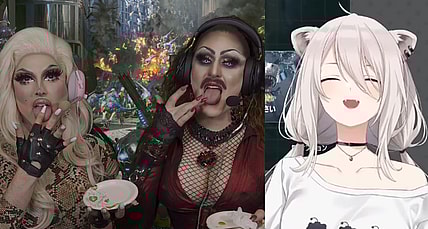 Exoprimal livestreams included Deere and BiqtchPuddin lick their fingers, and Botan laughing via Twitch