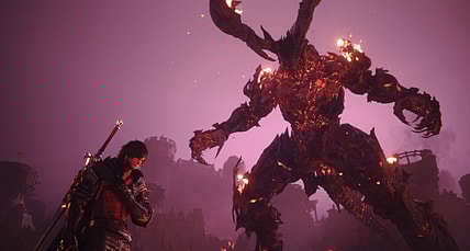 Clive Rosfield (Yuma Uchida) stands before the might of Ifrit in Final Fantasy XVI (2023), Square Enix