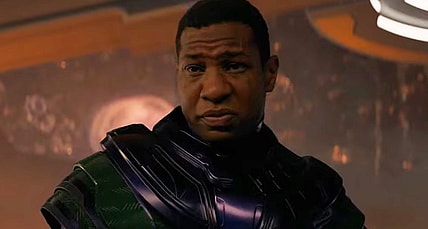 Kang the Conqueror (Jonathan Majors) is having none of what Janet Van Dyne (Michelle Pfeiffer) is selling in Ant-Man and the Wasp Quantumania (2023), Marvel Entertainment