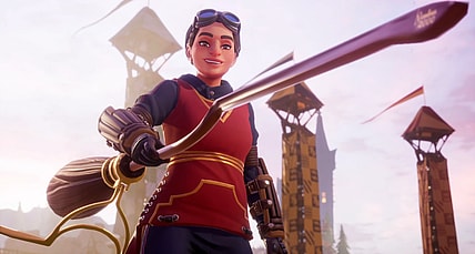 A player stands beside their broom via Harry Potter: Quidditch Champions (TBA), Warner Bros. Games