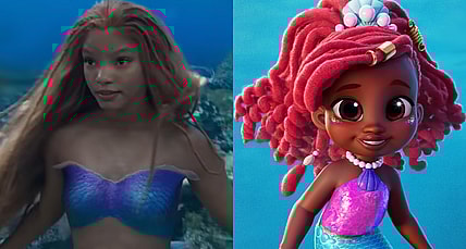 Ariel (Halle Bailey) enjoys a swim in The Little Mermaid (2023), Disney / Key Art for Disney Junior's Ariel (2024), Disney