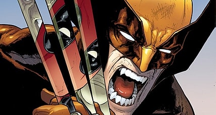 Deadpool says hello to Wolverine on David Marquez's variant cover to Hulk Vol. 3 #7 "The Ω Hulk: Chapter Three" (2014), Marvel Comics.