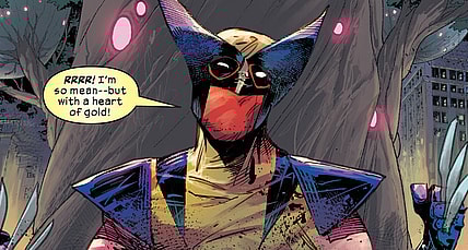 Deadpool tries to join Krakoa in Wolverine Vol. 7 #20 "Trigger Warning" (2020), Marvel Comics. Words by Benjamin Percy, art by Adam Kuybert, Frank Martin, Dijjo Lima, and Cory Petit.