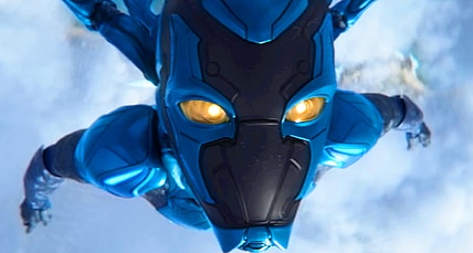 Jamie Reyes (Xolo Maridueña) takes to the skies in Blue Beetle (2023), DC Studios