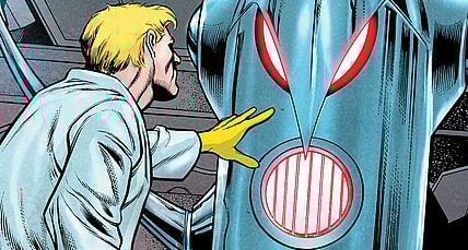 Hank Pym activates Ultron-1 in Age of Ultron Vol. 1 #9 (2013), Marvel Comics. Words by Brian Michael Bendis, art by Brandon Peterson, Carlos Pacheco, Roger Bonet, Paul Mounts, José Villarrubia, and Cory Petit