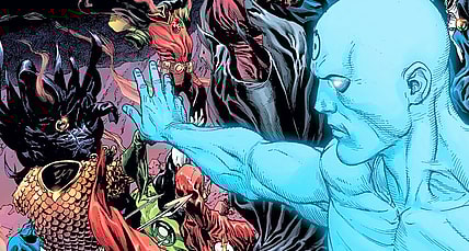Doctor Manhattan puts an end to the pre-N52 DC universe on Gary Frank and Brad Anderson's variant cover to Doomsday Clock Vol. 1 #9 "Blind Spot" (2018), DC