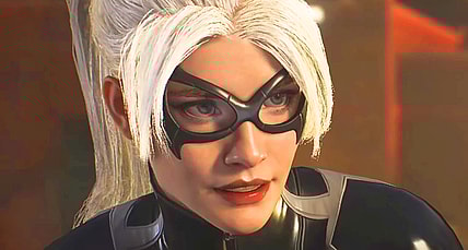 Black Cat (Eric Lindbeck) taunts Miles Morales (Nadji Jeter) in Marvel's Spider-Man 2 (2023), Insomniac Games