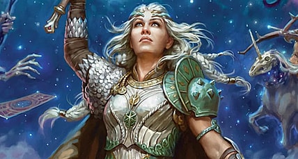 Asteria raises her blade on the cover to Dungeons & Dragons: The Book of Many Things (2023), Wizards of the Coast