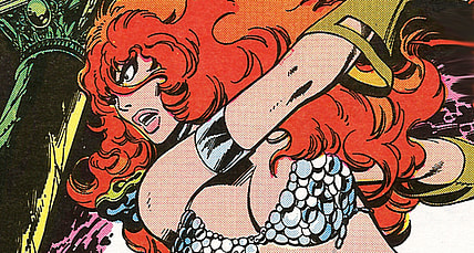 The spirit of Red Sonja takes possession of Mary-Jane Watson in Marvel Team-Up Vol. 1 #79 "Sword of the She-Devil" (1978), Marvel Comics. Words by Christ Claremont and John Byrne, art by John Byrne, Terry Austin, Glynis Wein, and Tom Orzechowski.