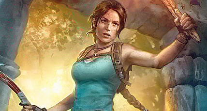 The woman herself does what she does best via Lara Croft, Tomb Raider (Card #1501), Magic: The Gathering - Secret Lair Drop: Tomb Raider (2023), Wizards of the Coast. Art by Greg Staples.