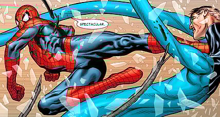 Mr. Fantastic realizes the true threat that is Spider-Man in Civil War Vol. 1 #7 (2007), Marvel Comics. Words by Mark Millar, art by Steve McNiven, Dexter Vines, John Dell, Tim Townsend, Morry Hollowell, and Chris Eliopoulous.