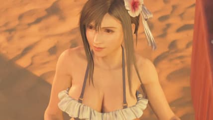 Tifa (Ayumi Ito) offers to fix a drink for Cloud (Takahiro Sakurai) in Final Fantasy VII Rebirth (2024), Square Enix